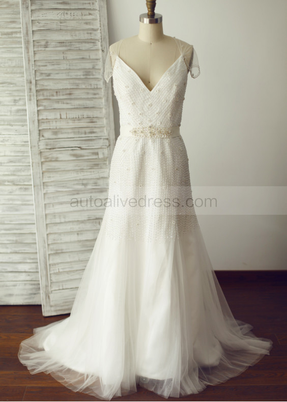 Ivory Beaded Tulle Wedding Dress Luxury Bridal Gown